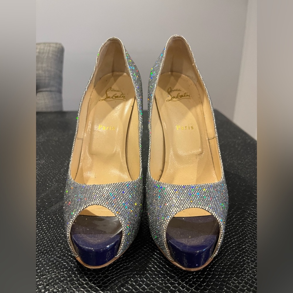 Christian Louboutin sparkly peep toe shoes
